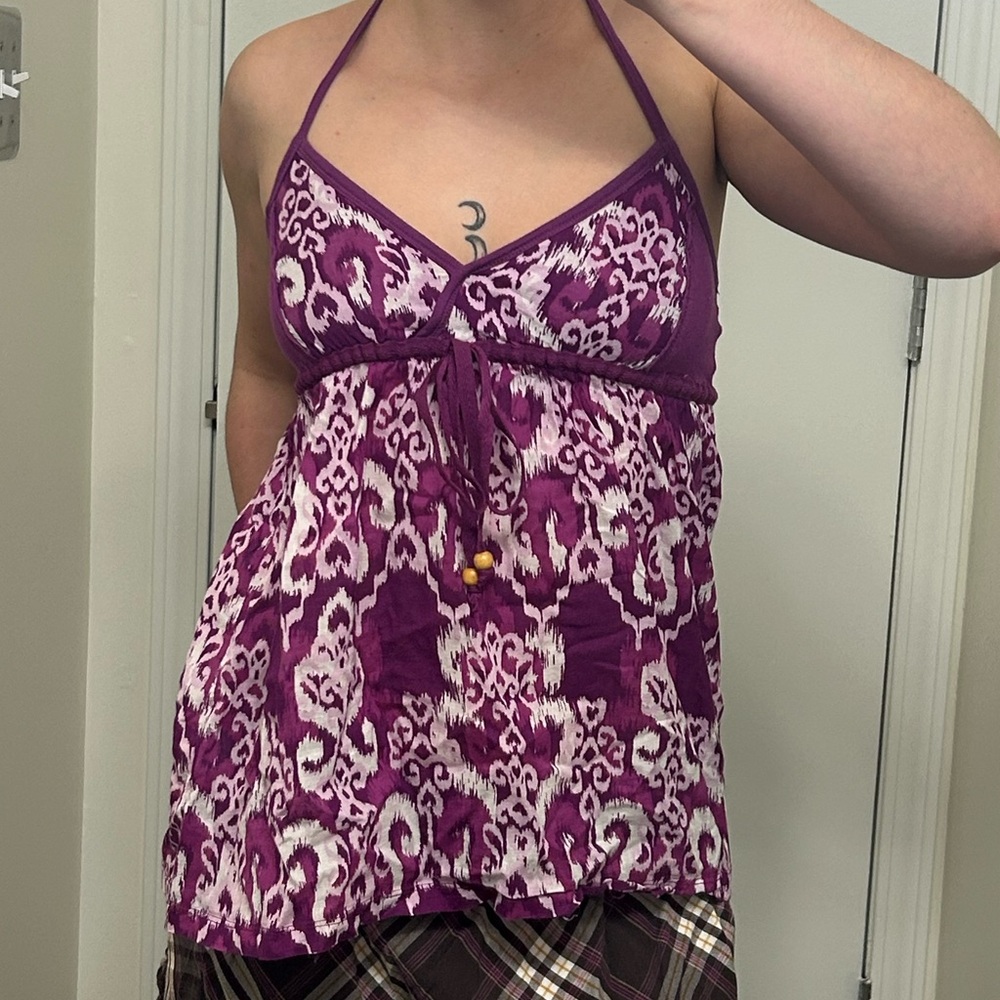 purple y2k halter neck top
